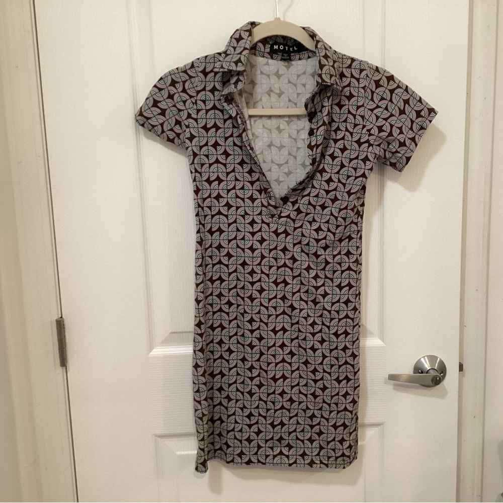 Motel Rocks Geometric Brown and Light Blue Dress